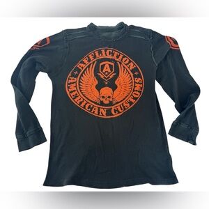 Affliction Reversible Thermal Skull Wings Biker Shirt XL American Customs Rare